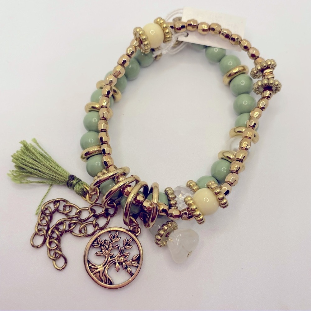 Bracelet tassel and eternity tree of life Sage